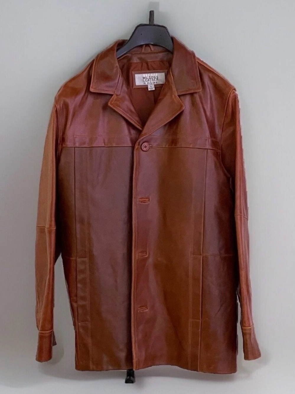 Wilsons chestnut brown Leather Car Coat Jacket Vintage L XL 46R 48R